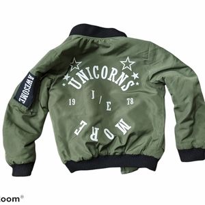 Zara Girls Army Green Bomber Jacket Unicorn size 8